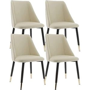 GEIRONV Moderne lederen stoelen set van 4, keuken eetkamerstoelen met metalen stoelpoten for thuis commerciële restaurants Eetstoelen (Color : Beige, Size : Golden leg)