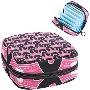 Maandverband Opbergtas,Draagbaar maandverband Opbergzak,Roze Girly Princess Royalty Crown met hart juwelen, Meerkleurig, 4.7x6.6x6.6 in/12x17x17 cm