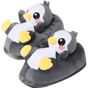 corimori Schattige pluche pantoffels (10+ designs), pinguïn Pablo, eenheidsmaat, 34-44, uniseks, zwart/wit