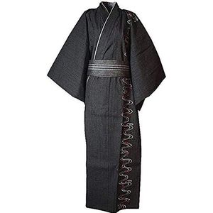 Double Villages Japanse Yukata kimono, homegewaad, pyjama's, Yukuata, dressing, gown, katoen, zwart (B), L