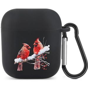 Sneeuw Cardin-al-Birds Leuke Case voor AirPods 2&1 Schokbestendige Beschermende Hoofdtelefoon Gevallen Cover Met Sleutelhanger voor Mannen Vrouwen