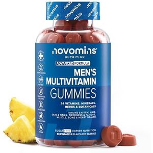 Multivitamine Gummies voor Mannen - Vitamines voor Mannen - Vitaminen C, A, Zinc, Ginseng - Immuunsysteem, Bot- & Spiergezondheid - Veganistische - Alternatief voor Multivitamine Tabletten - Novomins