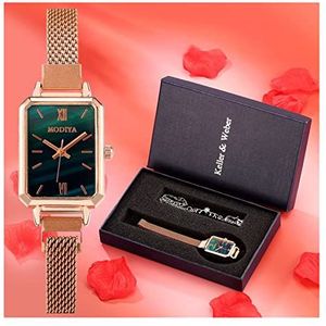 Dames Horloges Mode Vierkante Dames Quartz Horloge Armband Set Groene Dial Simple Rose Gold Mesh Luxury Women Watches (Color : Watch bracelet 129)