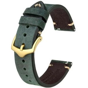 Jeniko Lederen herenhorlogebanden armband 18 mm 20 mm 22 mm zwart bruin groen met gouden gesp en gereedschapspinnen (Color : Green - Gold Buckle, Size : 18mm)