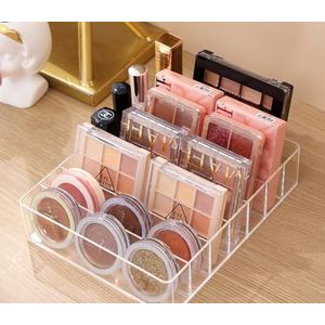 Katmerio Make-uptafel-organizer, oogschaduw-organizer, 7 vakken, oogschaduw-palet, lippenstift, compact rouge-rek (transparant)