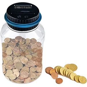 Gvolatee Digitale spaarpot met teller, 1,8 l, elektronisch spaarvarken met lcd-display, eurogeld besparen, grote transparante muntenteller, muntenbank, voor volwassenen en kindercadeau
