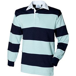 Front Row Rugby poloshirt, lange mouwen, gestreept, eendenei/marineblauw, XL