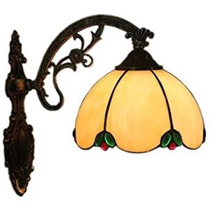 7.8 Inch Tiffany Wandlamp Mediterrane Stijl Gebrandschilderd Glas Lampenkap Verlichting, Ijzer-Gebaseerde Slaapkamer Decoratie, Woonkamer