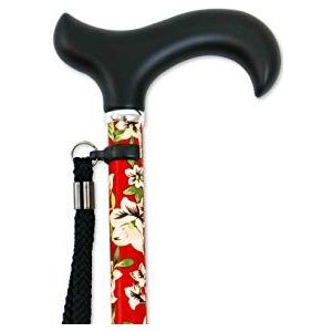 KMINA PRO - wandelstok dames bloemen, elegant, aluminium in hoogte verstelbaar, heren verstelbaar, rood uitbreidbaar