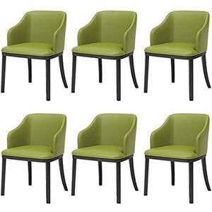GEIRONV Lederen eetkamerstoelen Set van 6, Moderne Black Metal Benen Lounge Side Chair Soft Seat High Back Patded Woonkamer Fauteuil Eetstoelen (Color : Grass green)