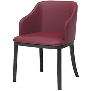 GEIRONV 1 stks Moderne lederen eetkamerstoelen, hoge achterkant gewatteerde zachte zitkamer woonkamer fauteuil zwart metalen poten lounge zijkantje Eetstoelen (Color : Red)