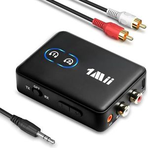 1Mii ML302+ 2-in-1 Bluetooth 5.3 zender & ontvanger met lage latentie, Dual Link voor 2 koptelefoons, 30 uur batterij – 3,5 mm AUX & RCA draadloze audio-adapter voor TV, stereo & vliegtuig