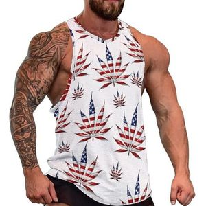 Amerikaanse vlag onkruid blad patroon mannen tank top grafische mouwloze bodybuilding T-shirts casual strand T-shirt grappige sportschool spier