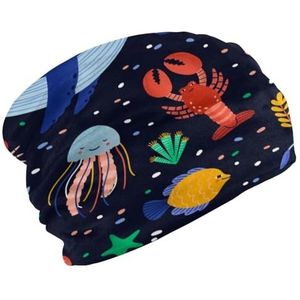 Beanie Muts voor Mannen & Vrouwen, Unisex Stretchy Skull Caps, Zachte Fluwelen Wintermuts Beanie voor Hardlopen Fietsen - Onderzeese Haai Koraal Zeepaardje, Meerkleurig, One size