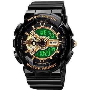 SKMEI Unisex Digitaal Sporthorloge, 50 Meter Waterdicht Persoonlijkheidsstraatelementen Lichtgevende Gravure LED Digitaal Waterdicht Horloge, Goud, Digitaal