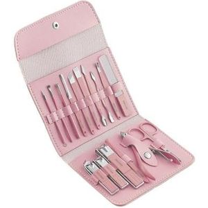 Manicureset, nagelknipperset, Set van 16 roestvrijstalen nagelknippers, veelkleurig(Pink)