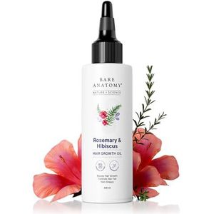 Bare Anatomy Nature x Science Rozemarijn Hibiscus haargroeiolie voor vrouwen en mannen | Bevordert nieuwe groei en versterkt | Voedt de hoofdhuid en controleert de herfst | Geschikt voor alle soorten