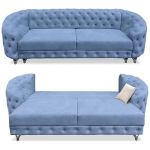 SILKMARKS® Chesterfield Sofa met slaapfunctie, 3-zitsbank, premium comfort, waterafstotend en krasbestendig fluweel, bank met extra opbergruimte, elegant design, lichtblauw