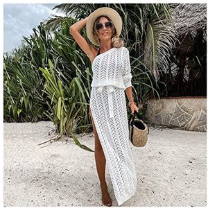 ZPFDSG Bikini cover-ups witte gehaakte cover-ups sexy doorzichtige mouwloze mesh jurk vrouwen zomer kleding strandkleding coverups voor vrouwen strandkleding (kleur: Pj2201W1, maat: XL)