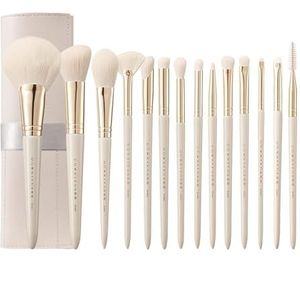 RIJAHO Make-up borstel gift set: 14 stuk professionele make-up borstel geavanceerde synthetische kabuki borstel set foundation make-up poeder blusher oogschaduw concealer hoogglans borstel gemengde