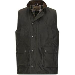 Walker and Hawkes Wax Winchester bodywarmer voor heren, waterafstotend, waskatoen, met corduroy kraag en tartan voering, Olijf, XXL