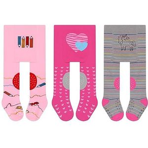 L&K-II 3-pack kruipmaillot baby meisjes jongens panty met ABS-zool antislip noppen stippen dier hart motief, 2732B-3-serie, 80/86 cm