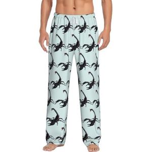 OKFSTY Scorpion Herenpyjamabroeken,Pyjama Polyester Broek Voor Mannen Zachte Lange Lounge Pj Slaapbroek Met Zakken, Wit, S