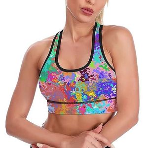 Abstracte Kleurrijke Camouflage Ademend Sport Bras Voor Vrouwen Draadloze Workout Yoga Vest Ondergoed Racerback Crop Tank Top 2XL