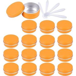 Cosmetica-doosjes, 48 PC 10 ml Blauwe Lege Ronde Aluminium Blikken met Schroefdeksels Opslag Potten Cosmetica Containers 6 Spatel(Oranje,15ml)