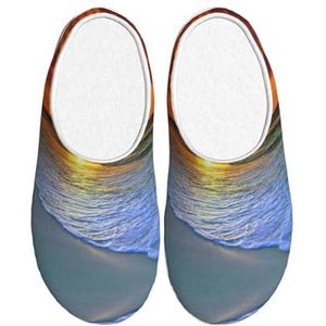 EdWal Strand met zonsondergang print Winter Warme Slippers Indoor Anti-slip Pluche Slippers Ontspannen thuis voor Vrouwen Mannen, Zwart, 37.5 EU
