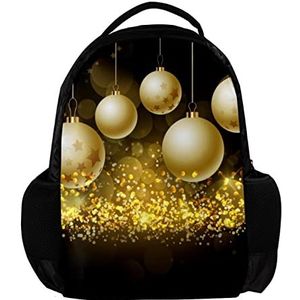 Kerstballen op Glittery Gouden Achtergrond Rugzak voor vrouwen en man, School reizen werk Rugzak, Meerkleurig, 27.5x13x40cm, Rugzak Rugzakken