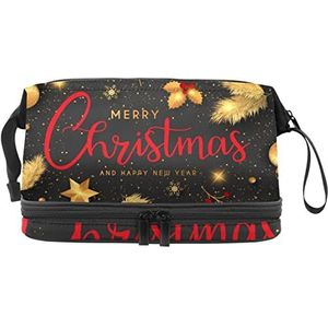 Make-up tas - grote capaciteit reizen cosmetische tas, kerst gouden rood, Meerkleurig, 27x15x14 cm/10.6x5.9x5.5 in