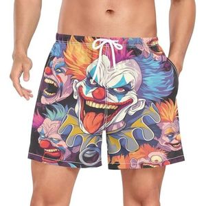 Niigeu Cartoon Skull Clown Joker Zwembroek voor heren, sneldrogend, met zakken, Leuke mode, S