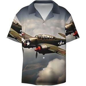 OdDdot Wereldoorlog 2 Vliegtuigen Vliegtuig Print Heren Jurk Shirts Atletische Slim Fit Korte Mouw Casual Business Button Down Shirt, Zwart, XXL