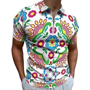 Noorse traditionele volkskunst bunad patroon poloshirt voor mannen casual rits kraag T-shirts golf tops slim fit