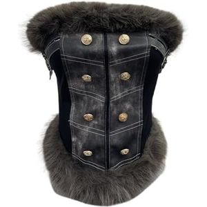 LoprNsdgt Dames Double Breasted Slim Fit Mouwloze Top Met Nepbont Rand Retro Cropped Tube Top Clubwear,Grijs,L