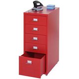 Mendler Rollcontainer Boston T851, ladekast stalen kast, 69x28x41cm 5 laden - rood