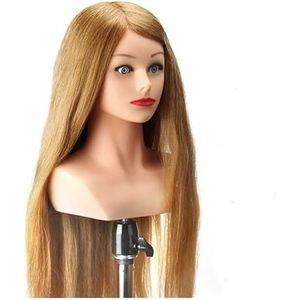 24"" Mannequinhoofd Hoogwaardig 80% Echt Haar Kappershoofd Dummy Mooie Poppen Blond Lang Trainingshoofd Met Schouder(Brown)