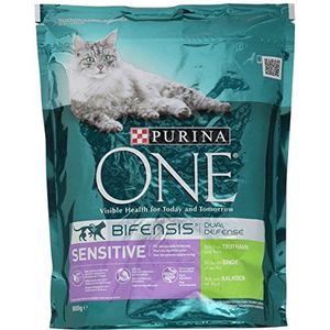 Purina ONE BIFENSIS Sensitive kattendroog voering: rijk aan kalkoen en rijst, hoge verdraagbaarheid bij katten met gevoelige spijsvertering, met Omega 6, Verpakking van 8 stuks, 8 x 800 g
