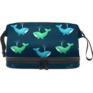 Multifunctionele opslag reizen cosmetische tas met handvat,Zomer blauwe walvis,Grote capaciteit reizen cosmetische tas, Meerkleurig, 27x15x14 cm/10.6x5.9x5.5 in