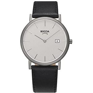 Boccia Heren analoog kwartshorloge met leren armband 404TT363701, grijs/zwart, Riemen.