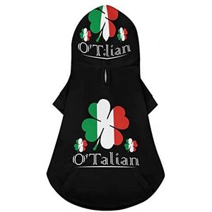 O'Talian Ierse klavertje met 4 bladeren Italiaanse vlag schattige hond hoodie print huisdier kleding trui trui jas met hoed voor kleine honden katten L