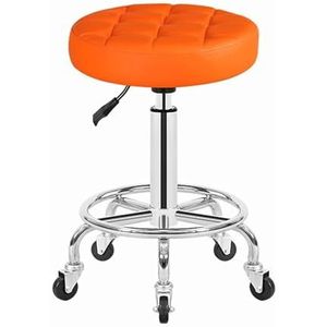 FXLUHAY Rolling Shop Kruk Manicure Stoel met Wielen, Draaibare Salonkruk Verstelbare Tekstkruk, Werkbankkruk, Massage Spa Tattoo Fotografie Kruk met PU-leer (Oranje)