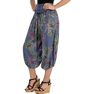 Malito 8938 Aladinbroek voor dames, met bloemenpatroon, harembroek om te dansen, pofbroek om te chillen, vrijetijdsbroek, jeansblauw, 34-42