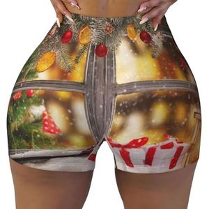 ELRoal Dames sport elastische shorts Kerstmis foto afdrukken vrouwen workout shorts ademend en sneldrogend yoga shorts, Zwart, XXL-3XL kort