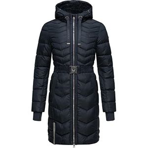 Navahoo Dames wintermantel gewatteerde jas jas met tailleriem Alpenvioolchen XS-XXL, Donkerblauw, S