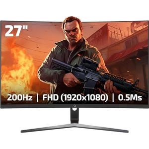 GAMEPOWER Vivid T50 Curved Gaming Monitor, 27 inch 180Hz, PC-scherm Full HD 1080P VA Curved 0,5ms HDR Display, Frameless Computermonitor met FreeSync en G-Sync 125% sRGB, met luidsprekers