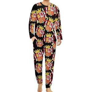 Wapen van Spanje pyjama voor heren, loungewear met lange mouwen, top en onderkant, 2-delig