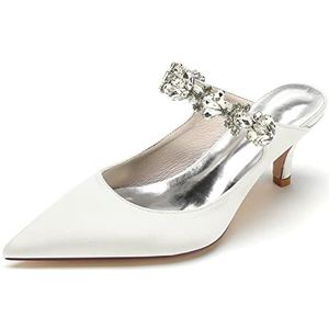 EICOFF Vrouwen Stiletto Kitten Hakken Gesloten Teen Bruiloft Jurk Schoenen Strass Bruids Pumps Enkelband Avondfeest Werkschoenen,ivoor,36 EU