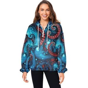 KAAVIYO Octopus Abstract Blauw Rood Kunst Pluizige Jas Trui Hoodie Hooded Zakken Fuzzy Fleece Sweatshirt Ronde hals Truien Hoodies voor Meisjes Vrouwen, Patroon, M